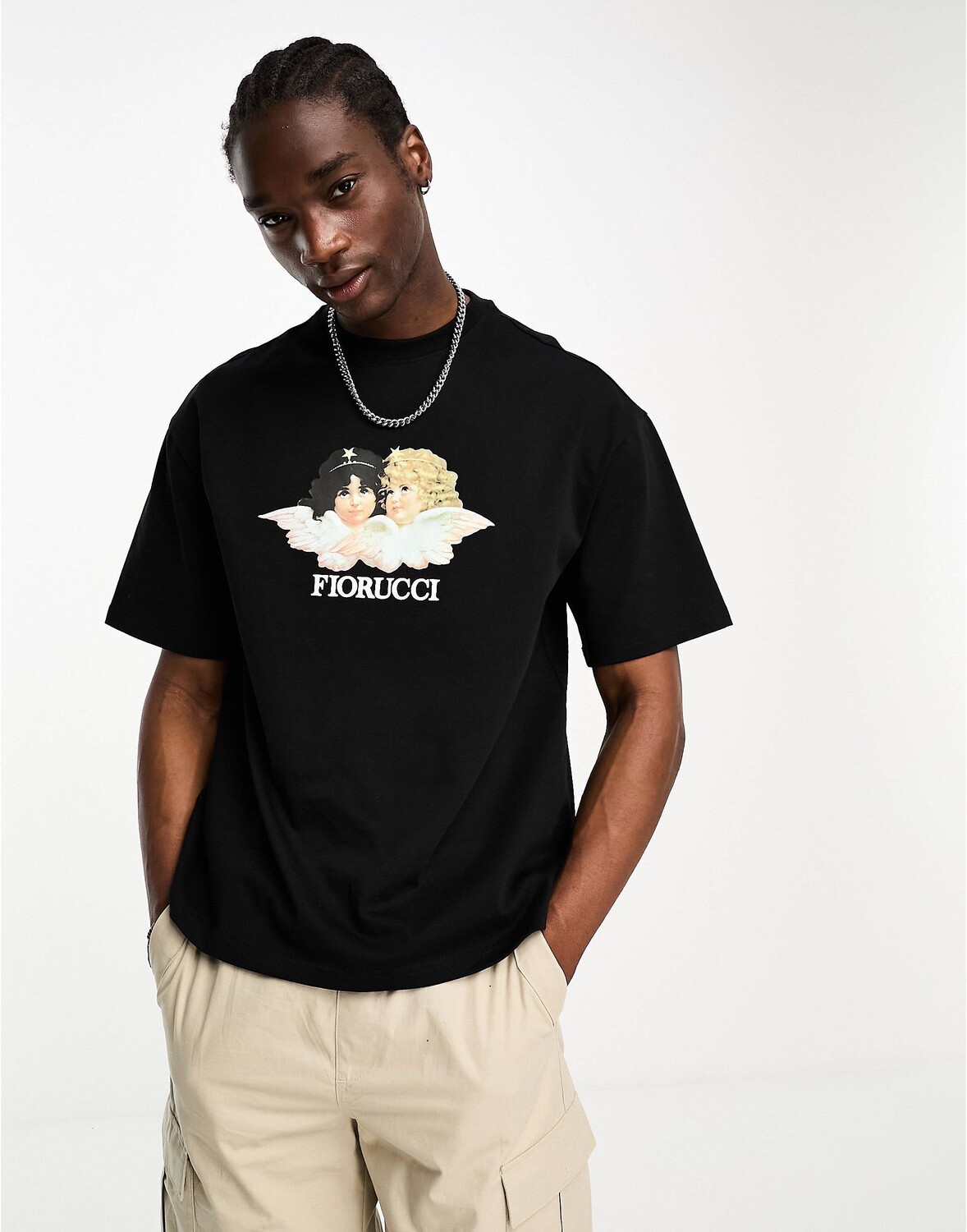 

Черная непринужденная классическая футболка с логотипом ангелов Fiorucci