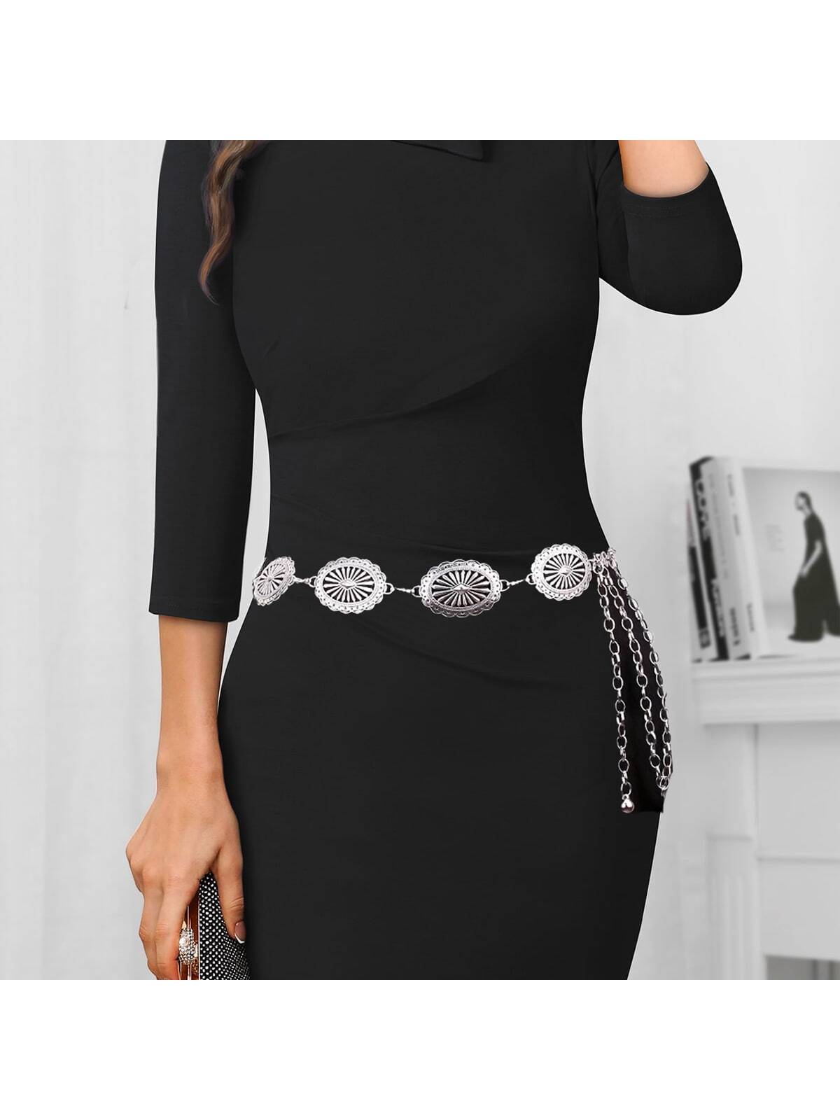 Модная винтажная металлическая цепочка на талию с квадратным и ромбическим дизайном, серебро