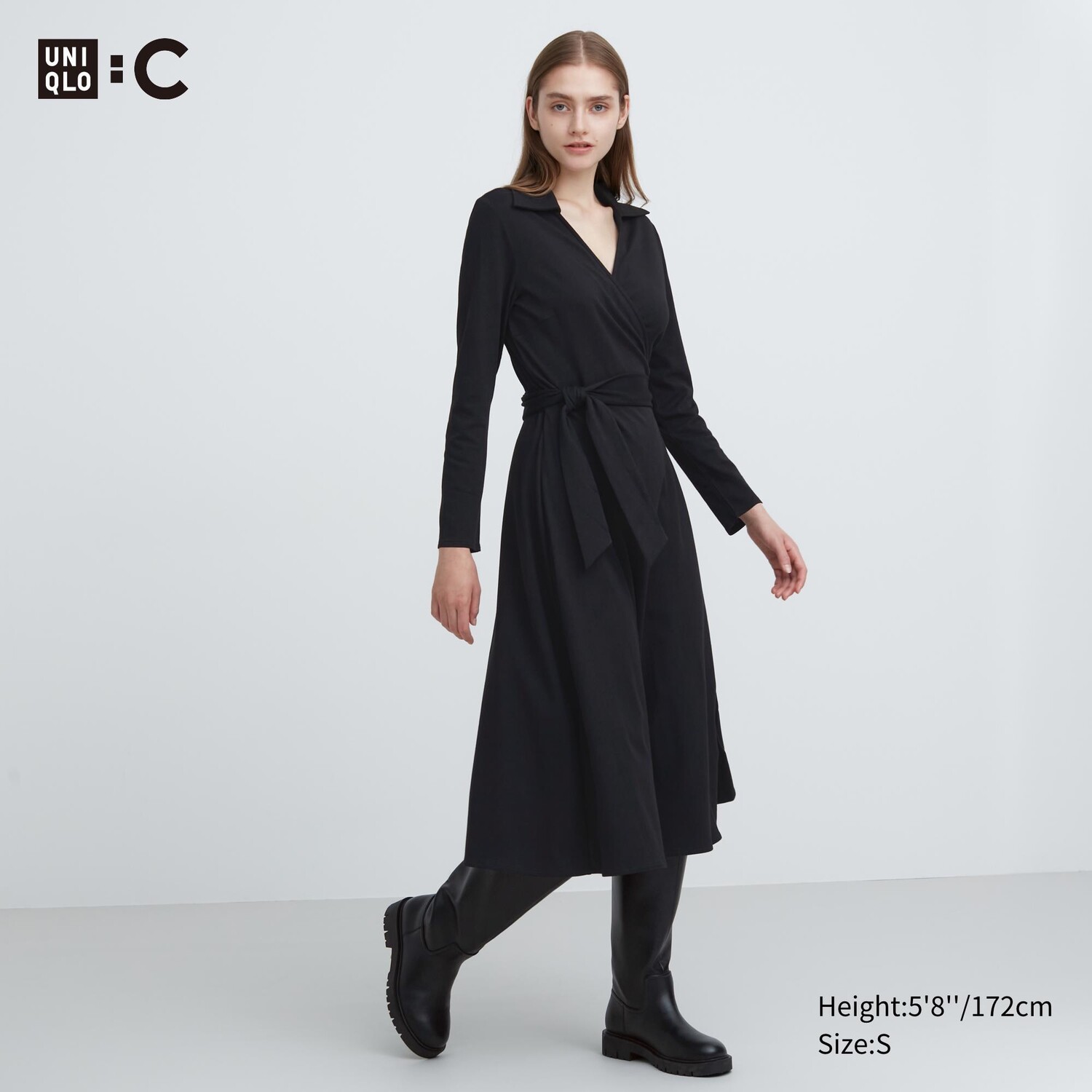 

Платье с запахом и длинными рукавами Uniqlo, черный