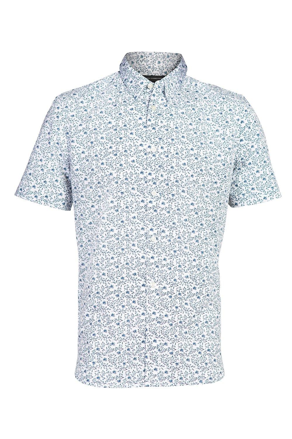 Хлопковая рубашка с коротким рукавом и цветочным принтом French Connection, синий хлопковая рубашка с длинным рукавом и цветочным принтом french connection белый