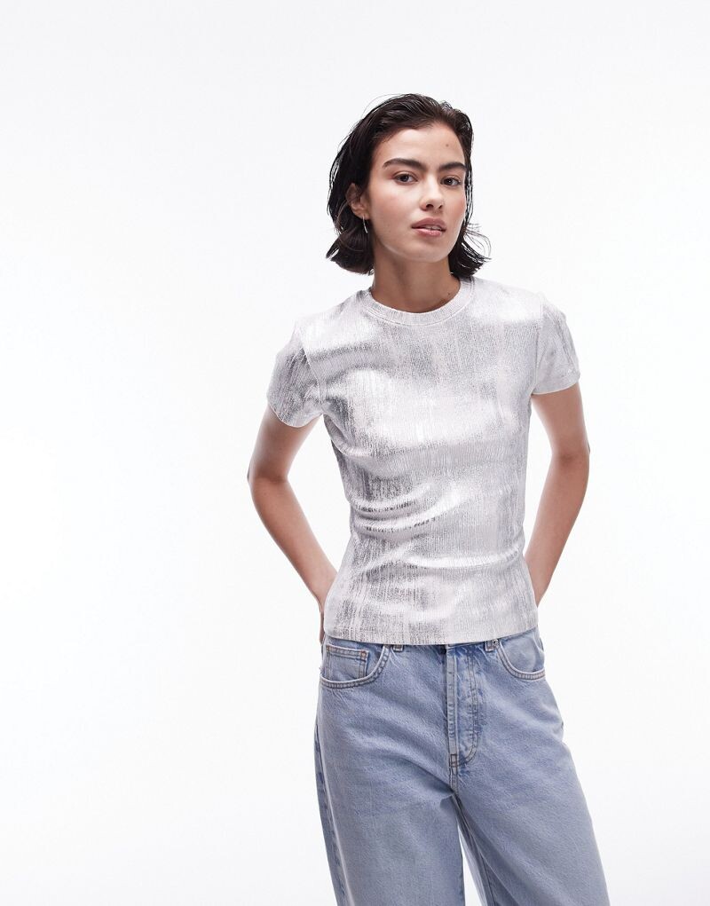 

Topshop - Футболка с серебряной ламинацией