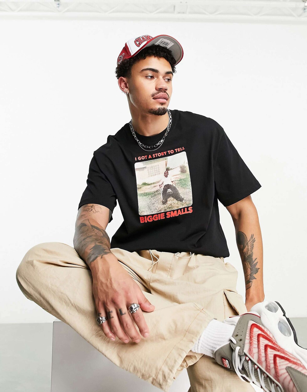 

Черная футболка с принтом Bershka Biggie Smalls, Черный