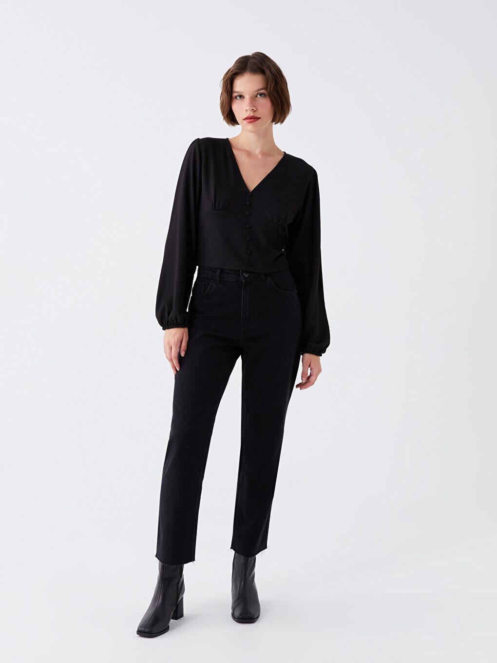 

Женские джинсовые брюки прямого кроя LCW Jeans, черное родео, Черный