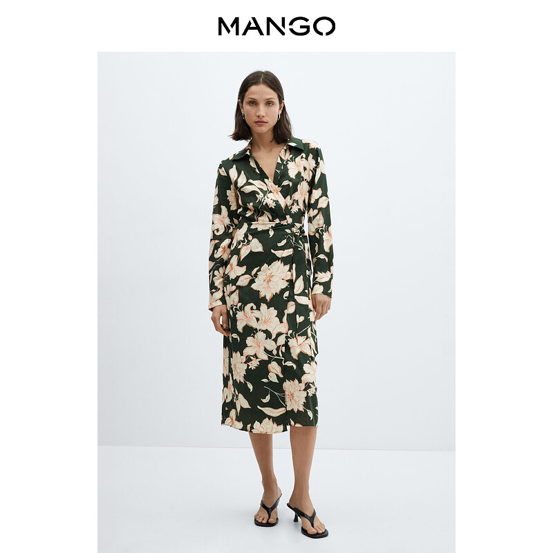 Женское платье Mango с цветочным принтом, зеленый