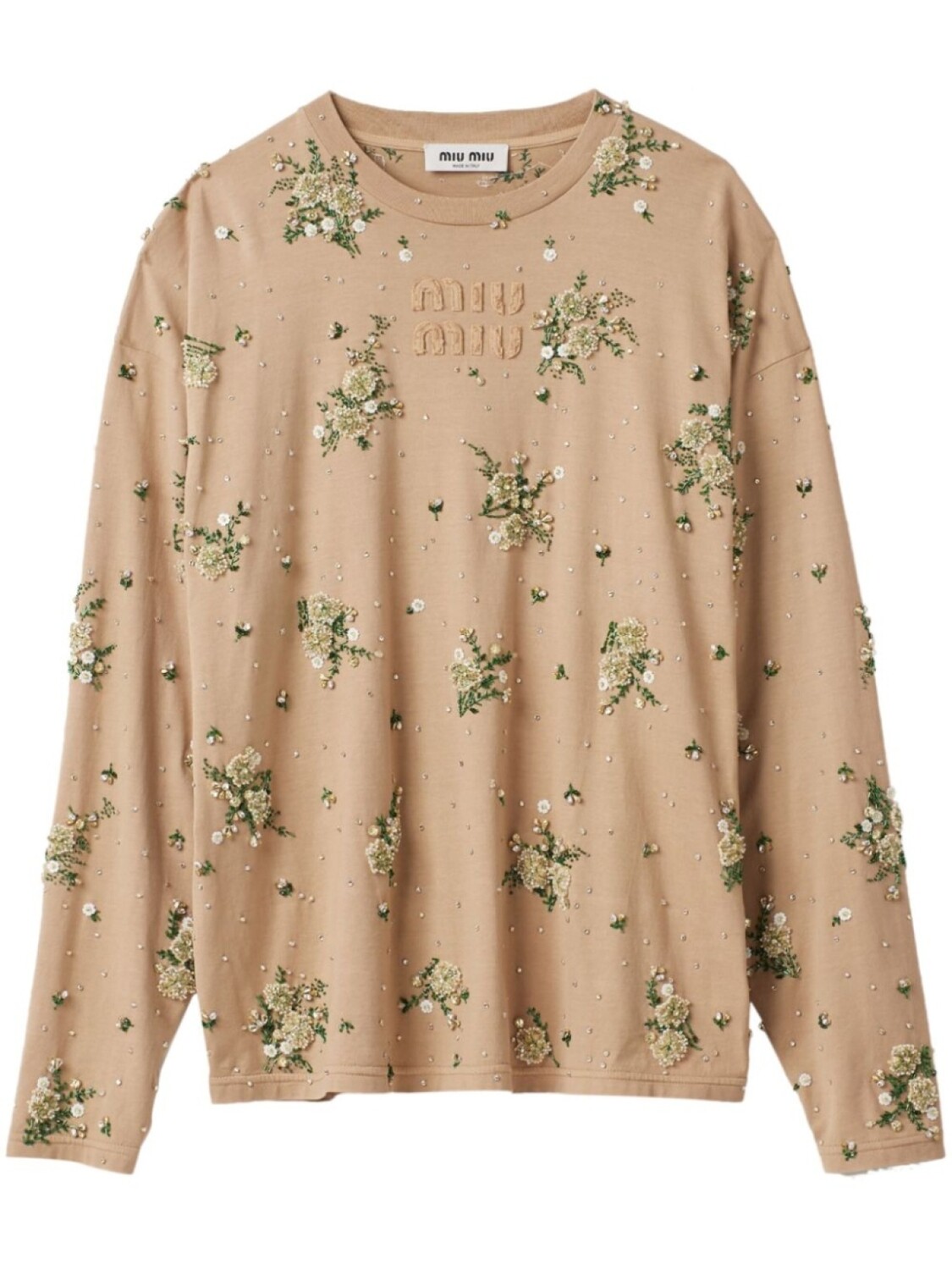 

Miu Miu футболка с цветочной аппликацией, нейтральный цвет