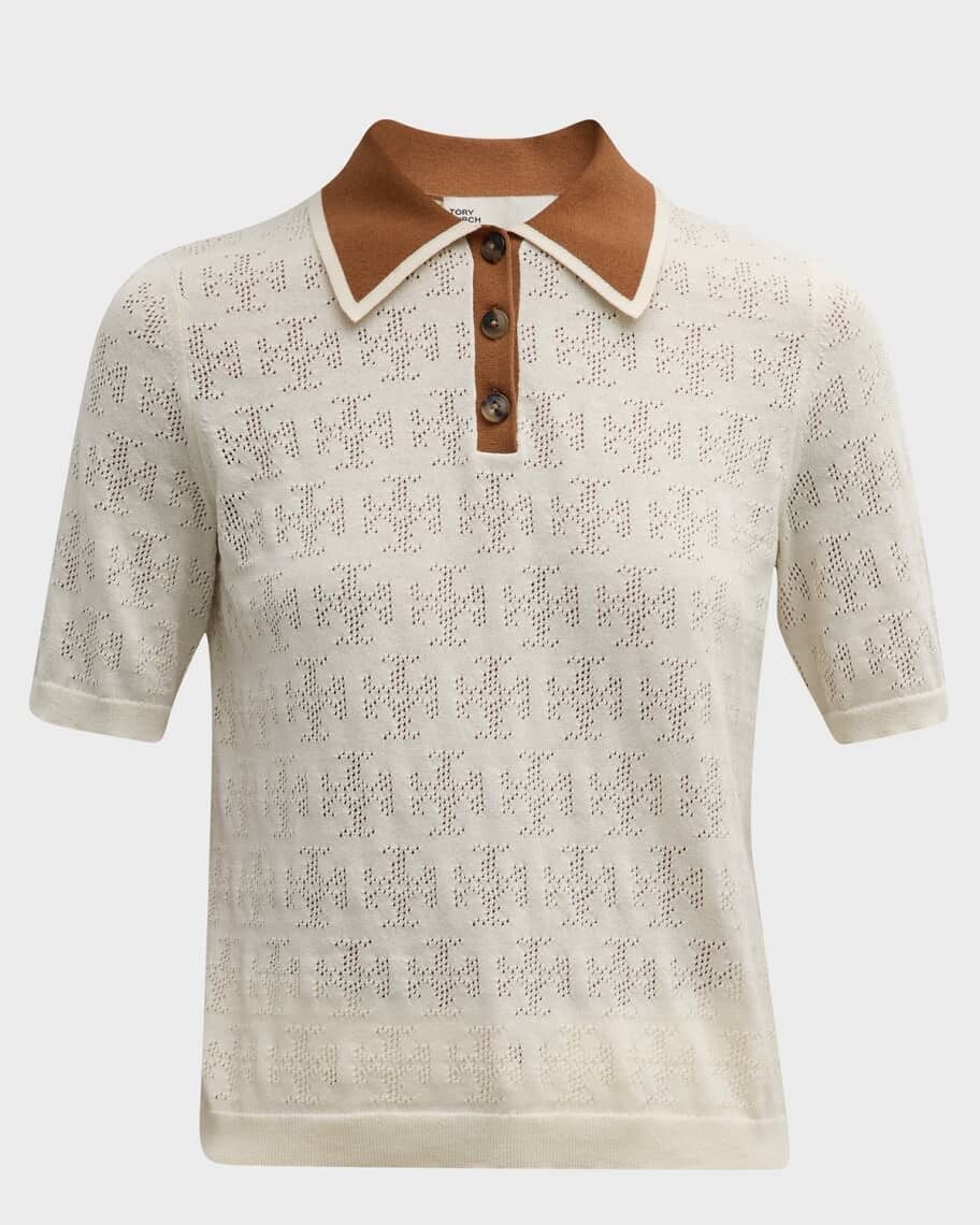 

Хлопковая футболка-поло с пуантелями T Monogram Tory Burch