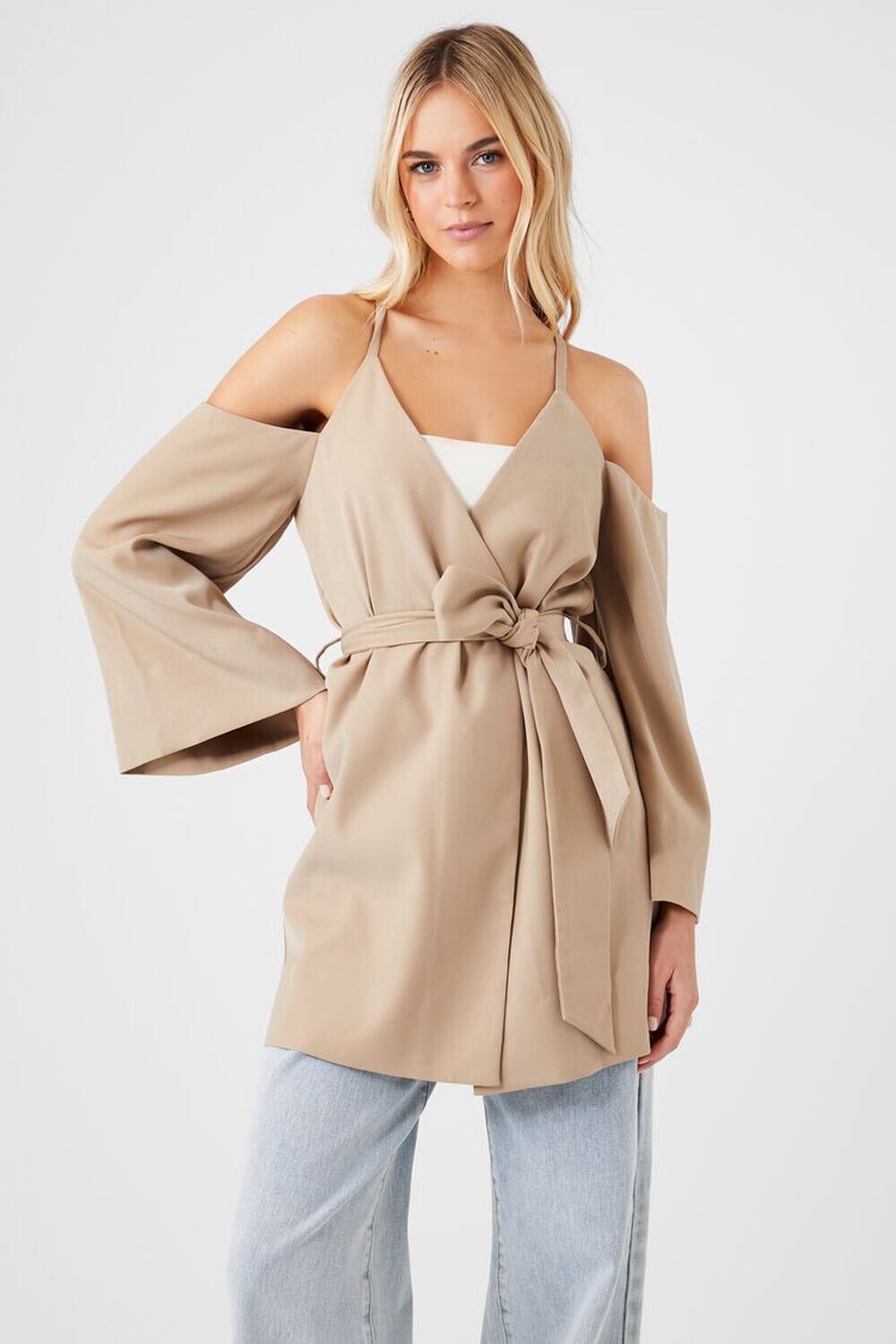 

Куртка с открытыми плечами и запахом Forever 21, хаки