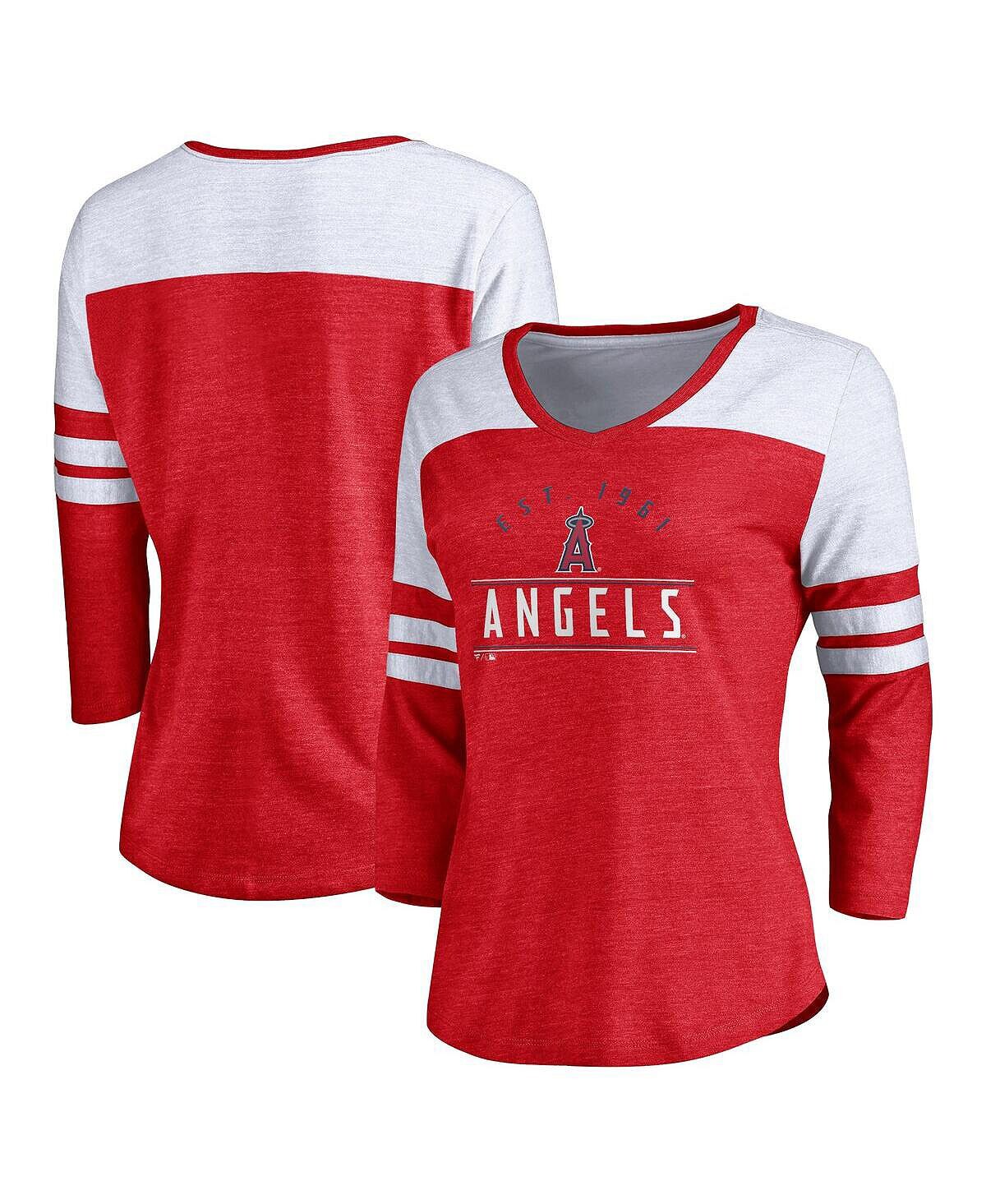 

Женская футболка красного цвета с логотипом вереска Los Angeles Angels League Leader, футболка Tri-Blend с рукавами 3/4 и v-образным вырезом Fanatics, Красный