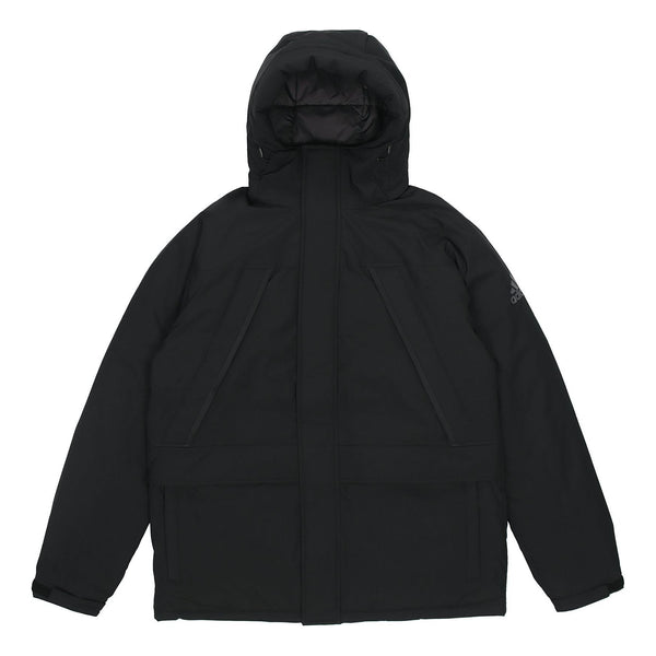 Пуховик adidas Stay Warm Outdoor Sports Zipper hooded down Jacket Black, черный