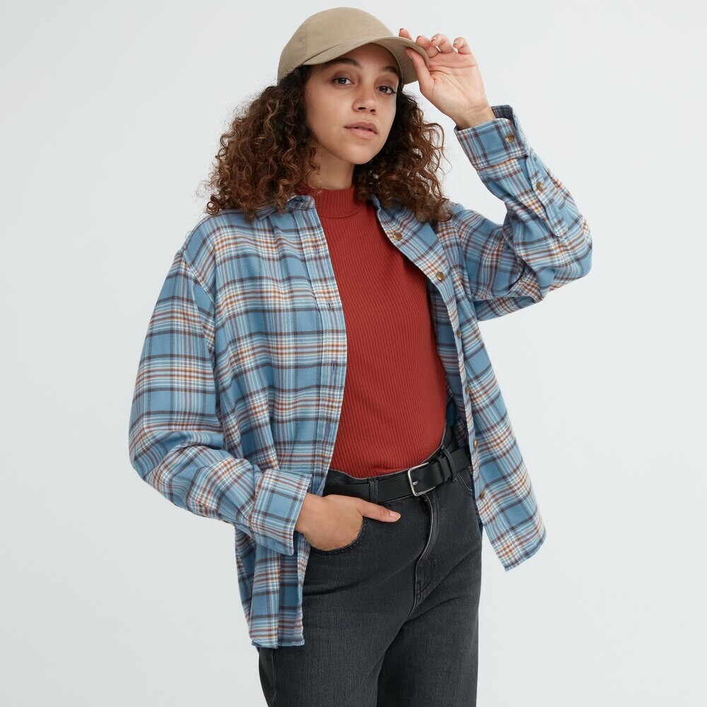 

Рубашка Uniqlo фланелевая клетчатя с длинными рукавами, синий/серый