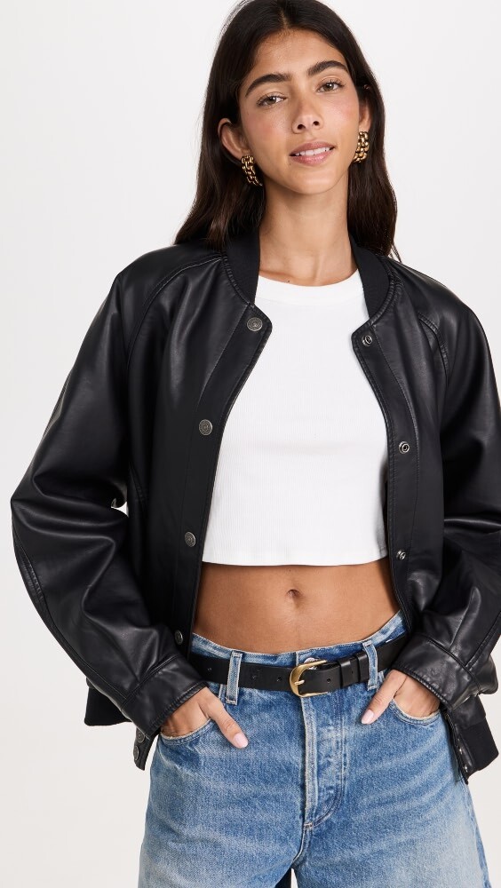 

Куртка Free People Wild Rose Vegan Leather Bomber, черный