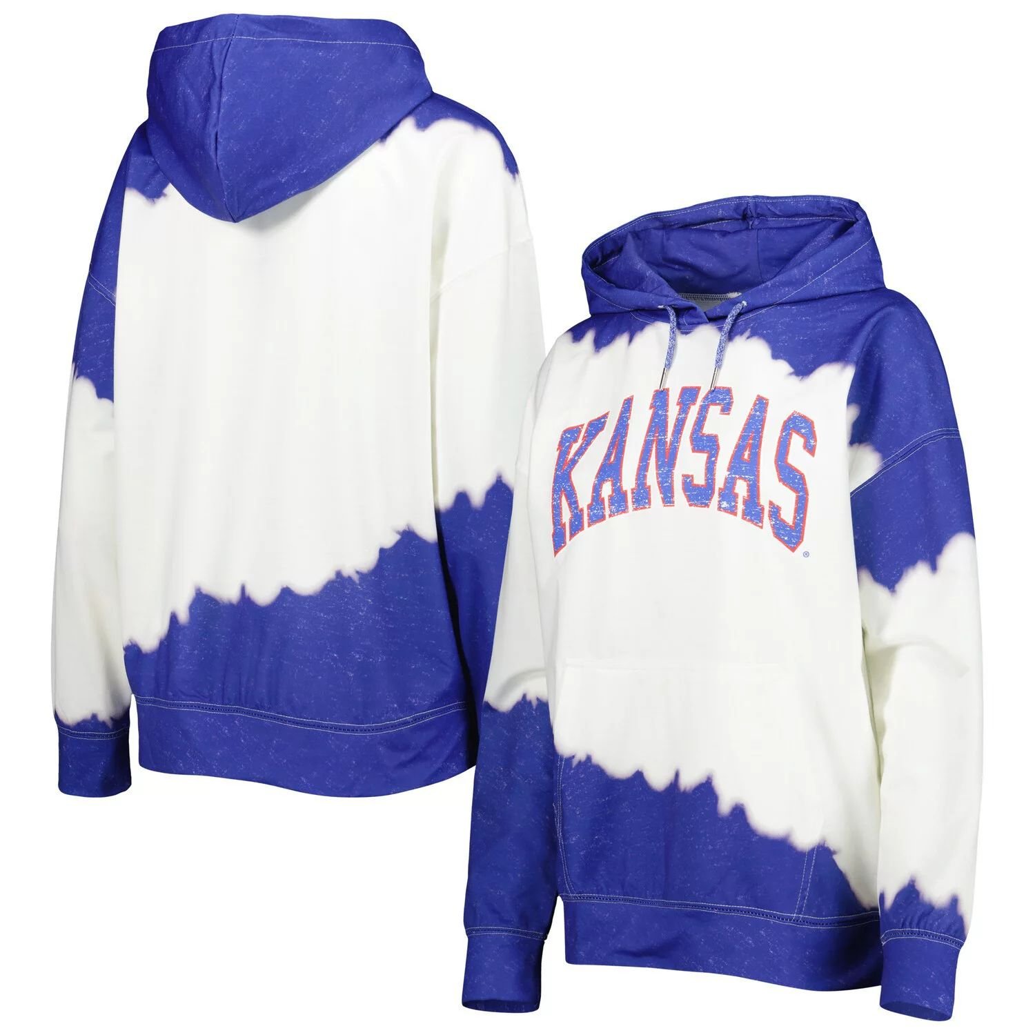 

Женская толстовка с капюшоном Gameday Couture White/Royal Kansas Jayhawks For the Fun, окрашенная двойным погружением