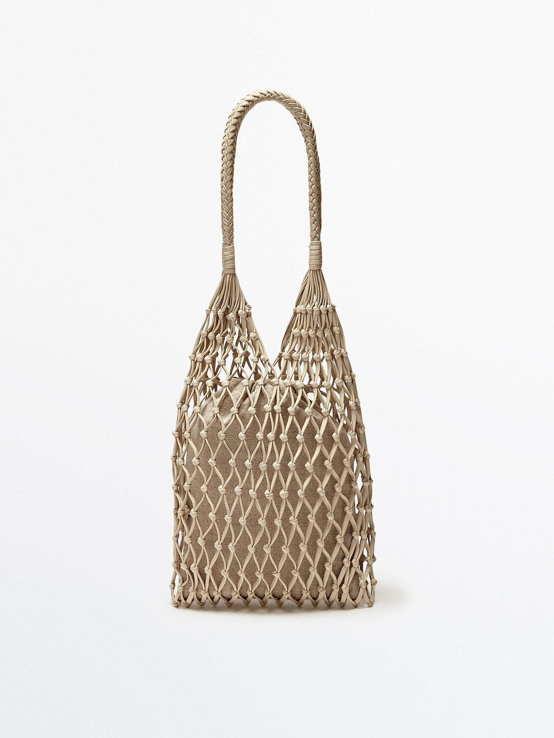 

Сумка из кожи наппа + льняной чехол Massimo Dutti, белый