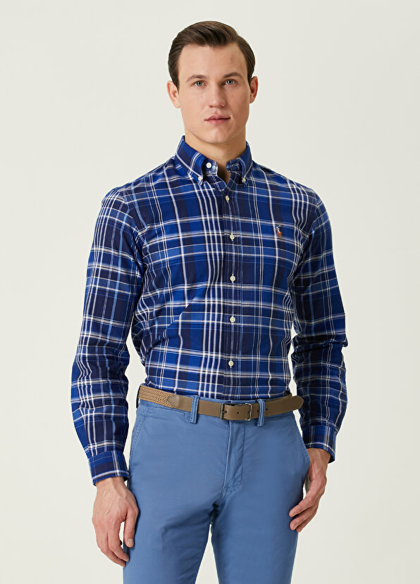 Синяя рубашка с узором в шотландскую клетку Polo Ralph Lauren
