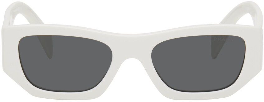 

Белые прямоугольные солнцезащитные очки Prada Eyewear, цвет White