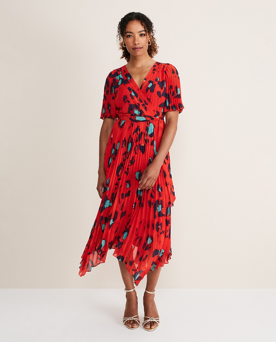 Плиссированное платье-миди с короткими рукавами Phase Eight, красный цена и фото