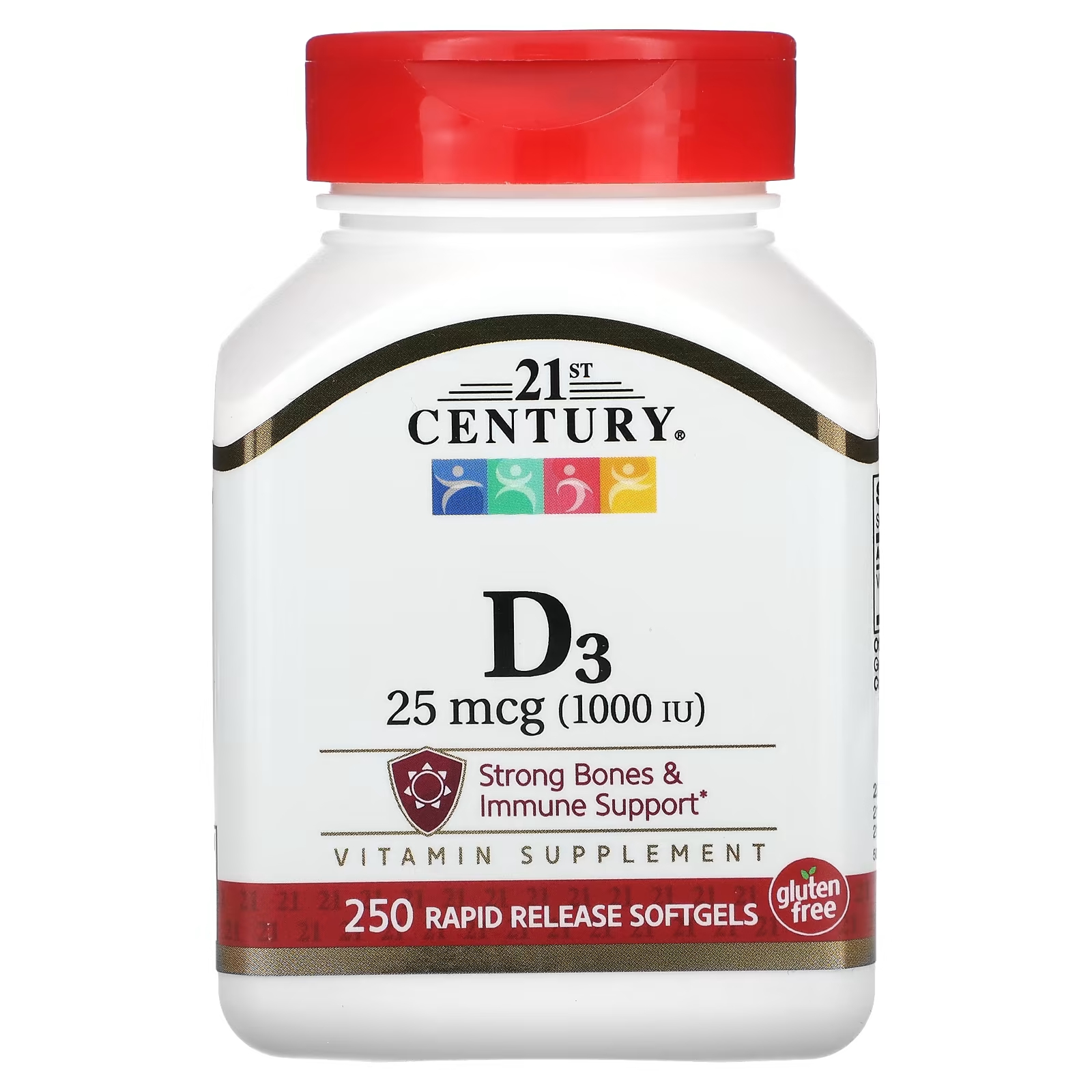 Витамин D3 21st Century 25 мкг (1000 МЕ) 250 мягких таблеток с быстрым высвобождением 21st century витамин d3 25 мкг 1000 ме 500 таблеток