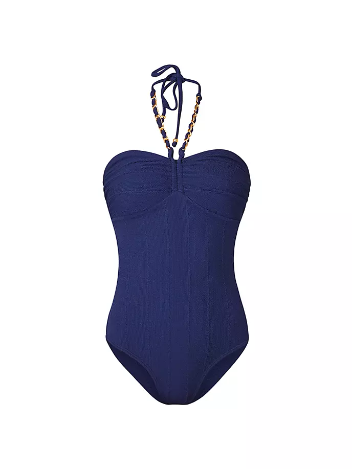 

Сплошной купальник Bandeau из цепочки Shoshanna, темно-синий