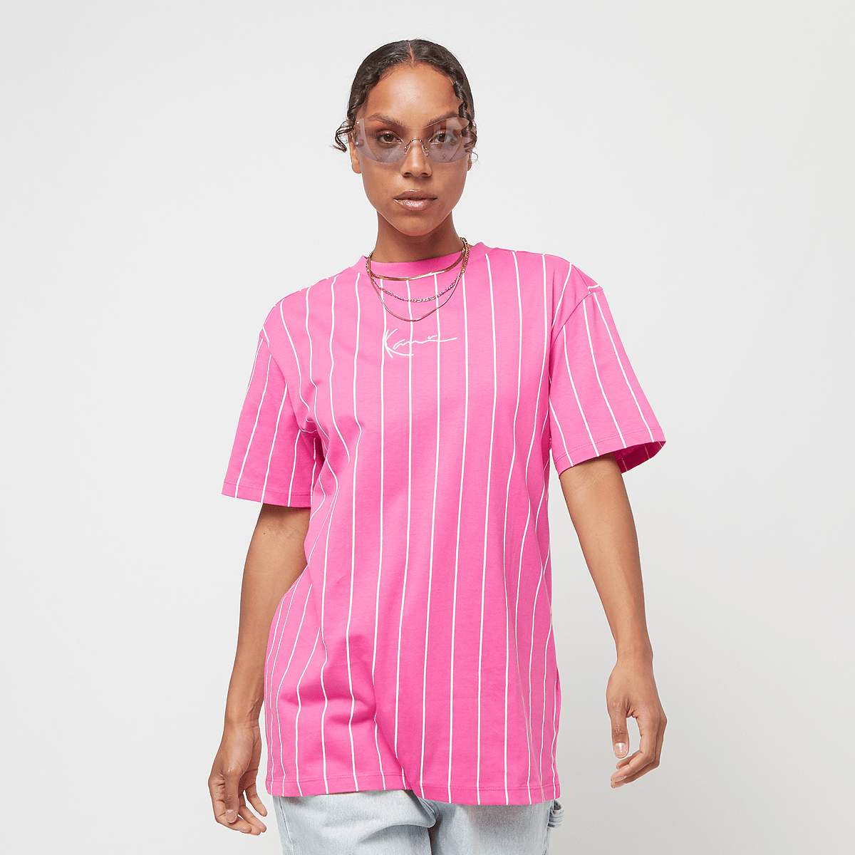 

Футболка Karl Kani Small Signature Essential Pinstripe Oversized Tee, розовый