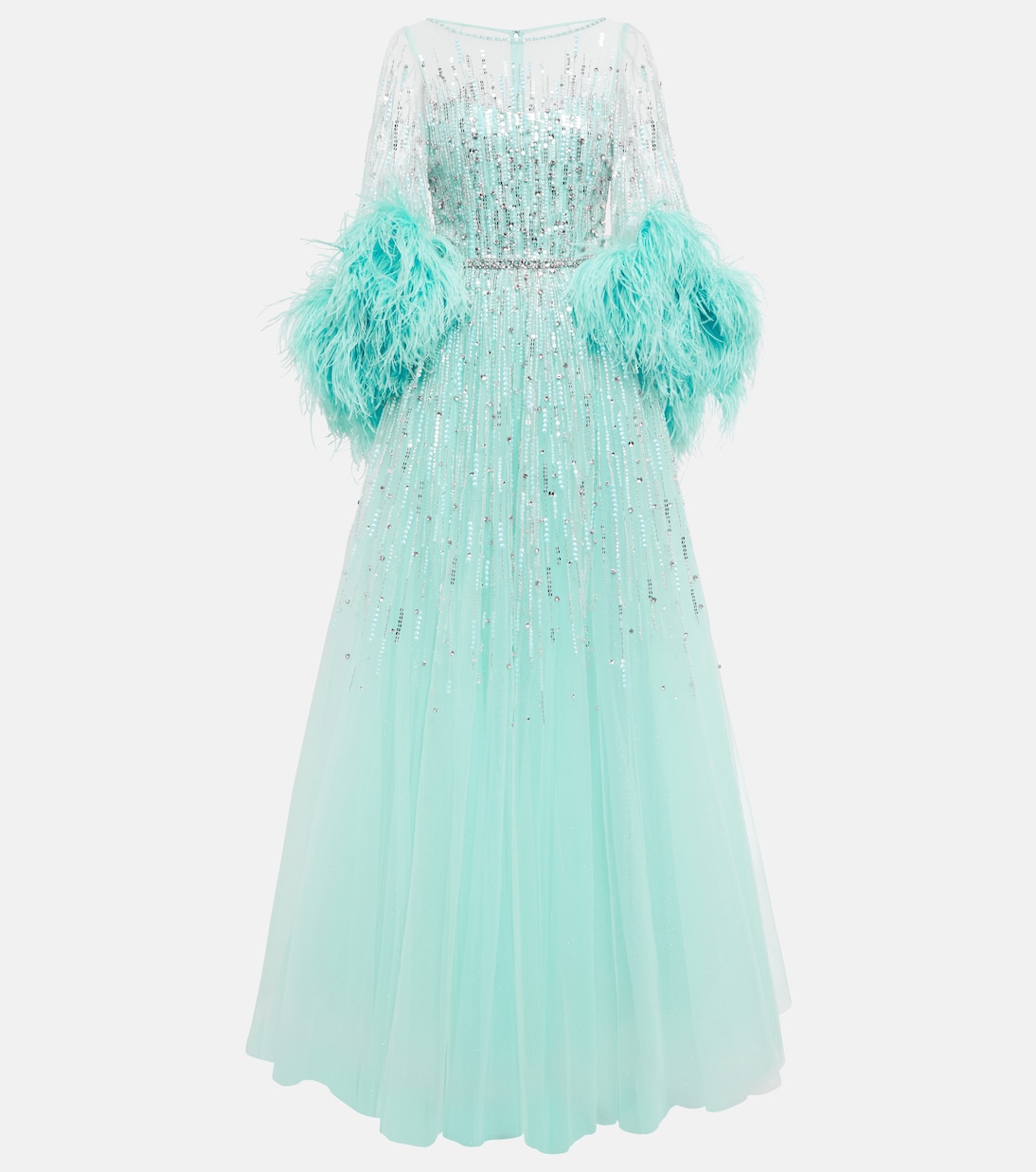 Платье imani с отделкой искусственными перьями Jenny Packham, бирюзовый юбка jenny packham размер 52 голубой