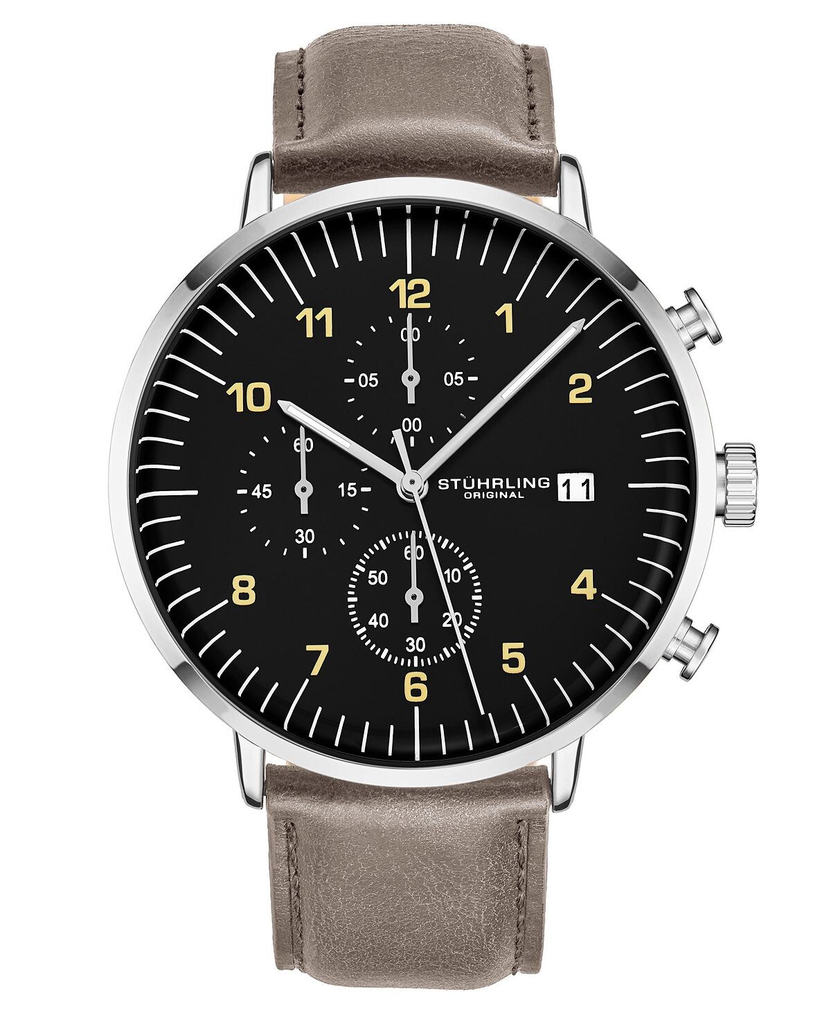 

Мужские часы Chrono с серым ремешком из натуральной кожи 42 мм Stuhrling