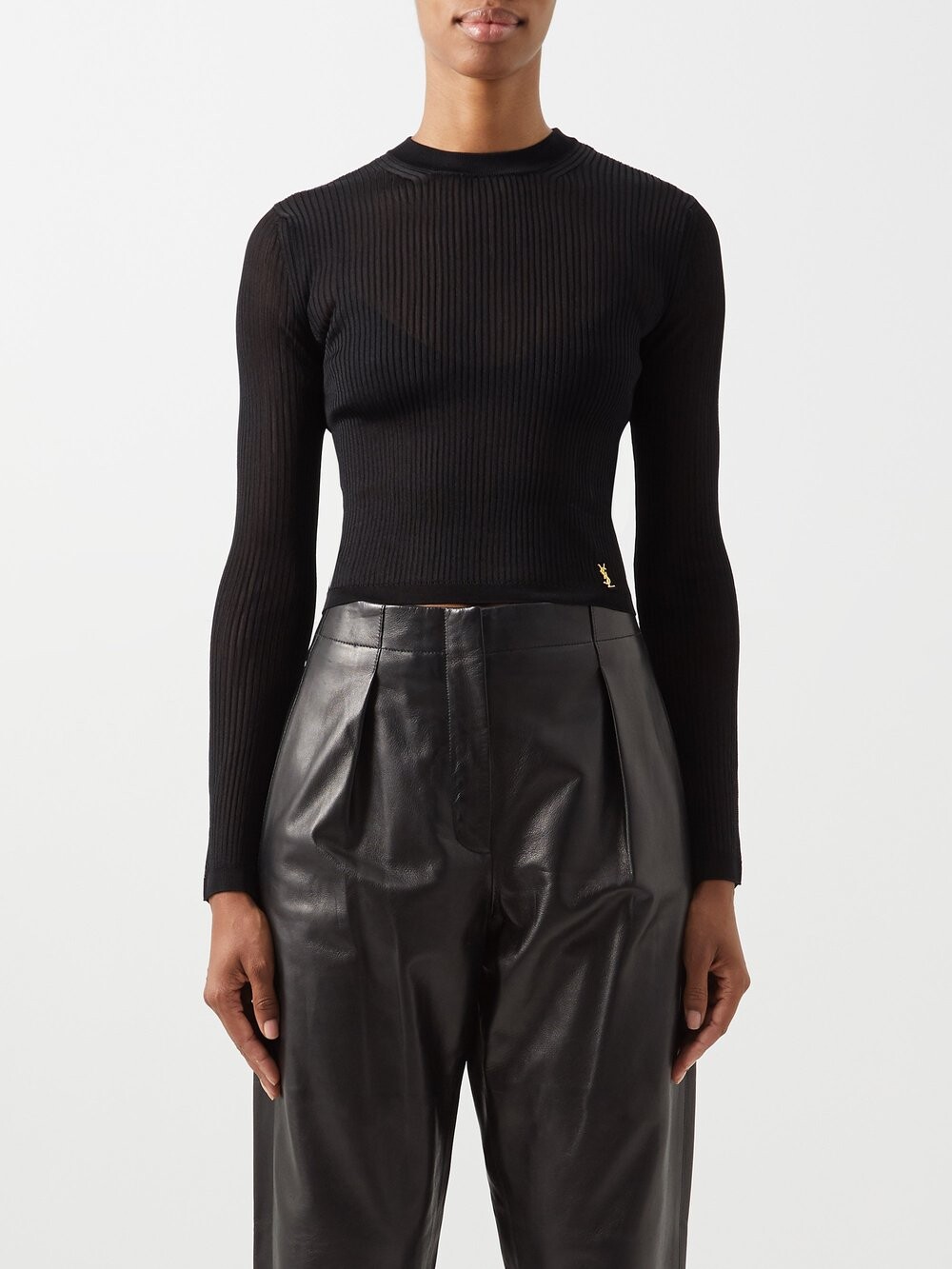 

Свитер в рубчик с логотипом ysl Saint Laurent, черный