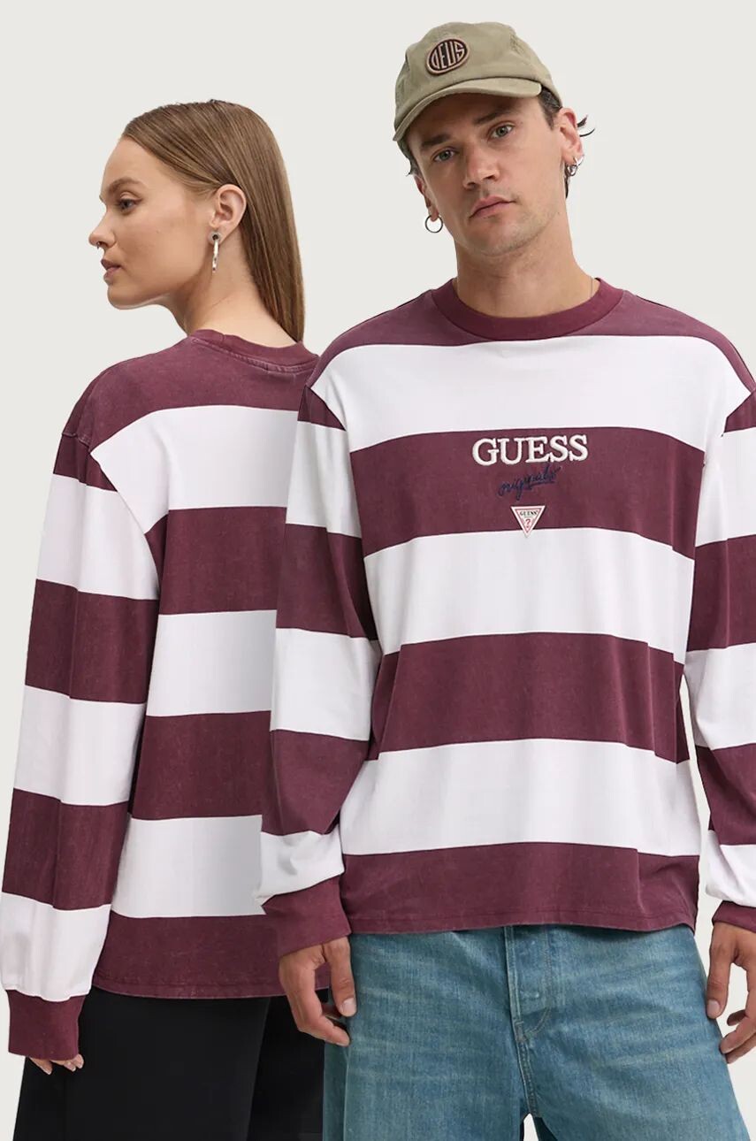 

Хлопковый топ Guess Originals с длинными рукавами, гранатовый