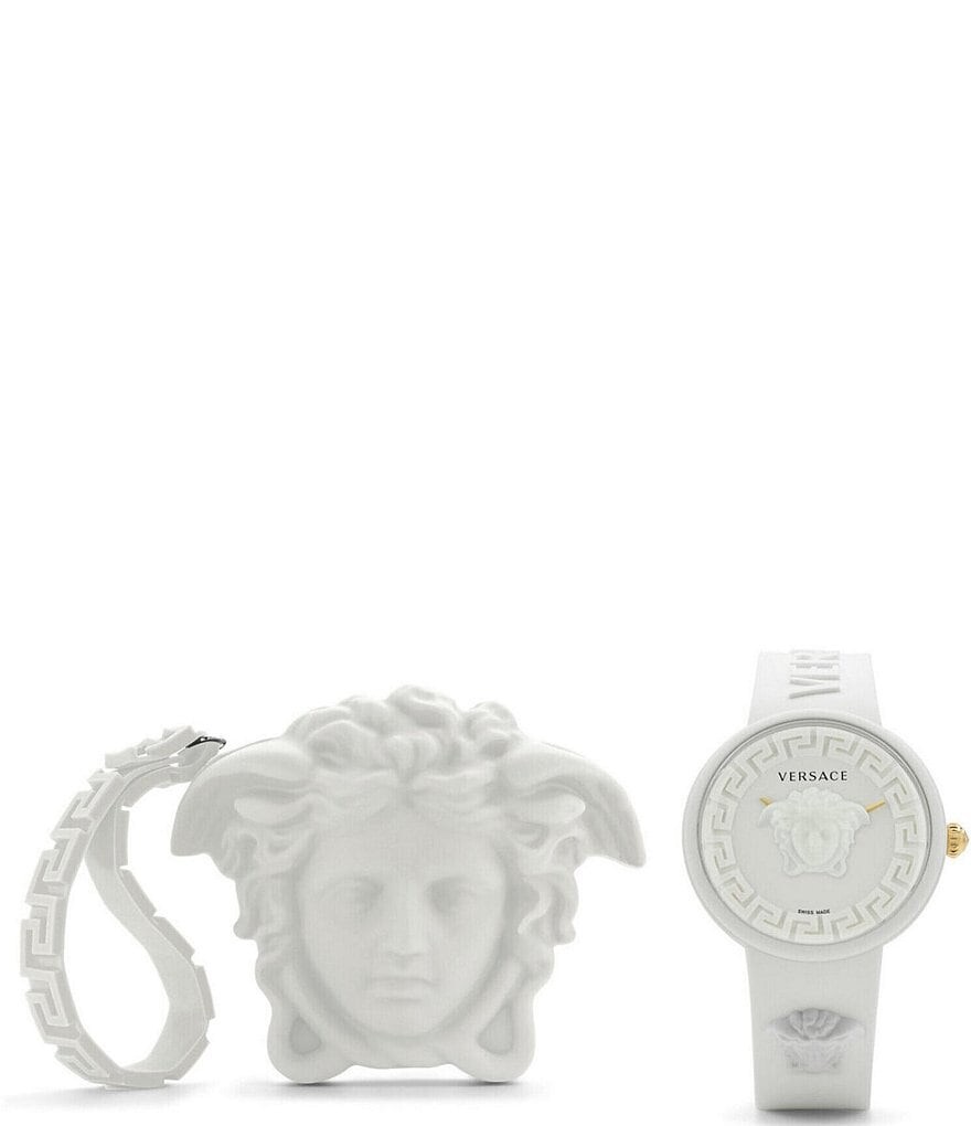 

Женские кварцевые часы Versace Medusa Pop с силиконовым ремешком, белый
