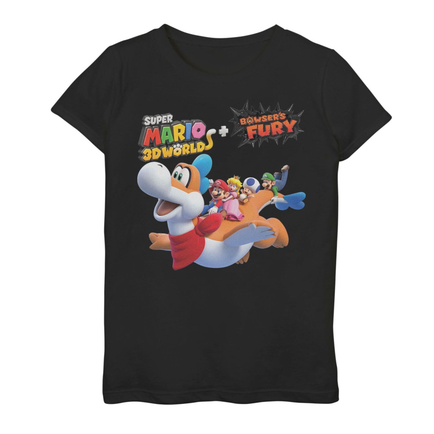 

Футболка Super Mario 3D World Bowsers Fury для девочек 7–16 лет, групповой снимок с полетом через стену Licensed Character
