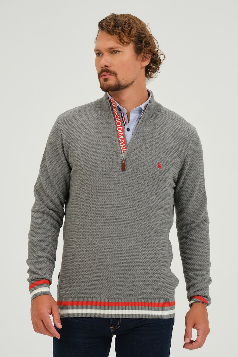 Короткий пуловер на молнии с тиснением Giorgio Di Mare, серый