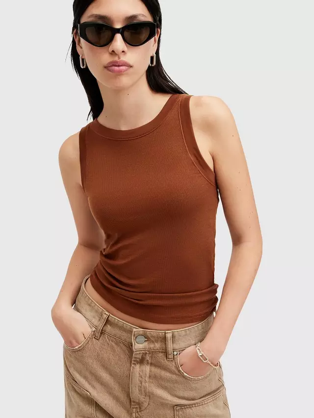 

Топ AllSaints Rina Ribbed Tank, цвет sugar/brown