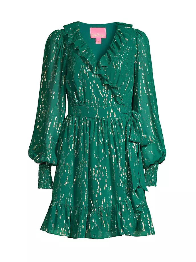

Платье с запахом и оборками цвета металлик Birdy Lilly Pulitzer, цвет evergreen