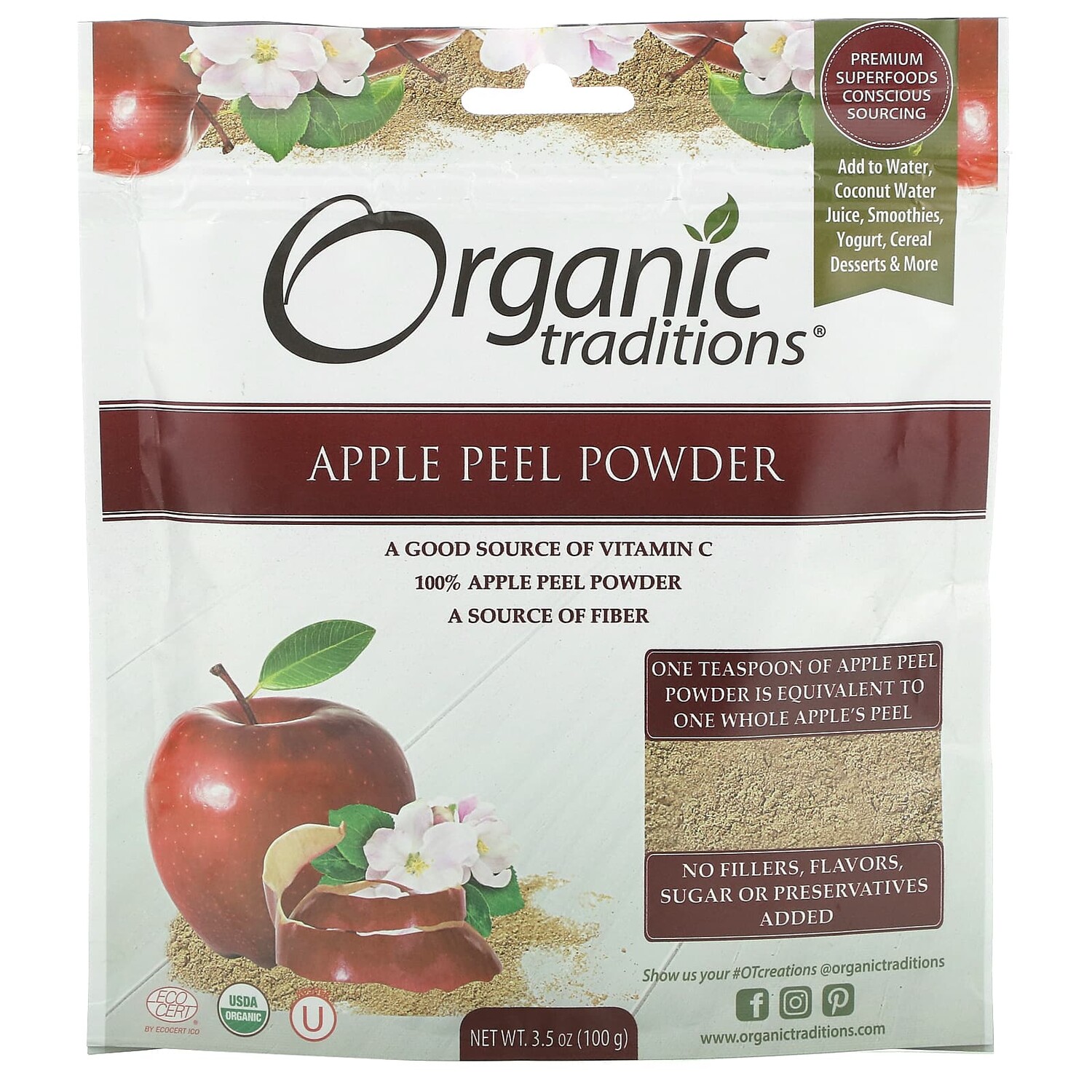 

Порошок из яблочной цедры, 100 г (3,5 унции), Organic Traditions
