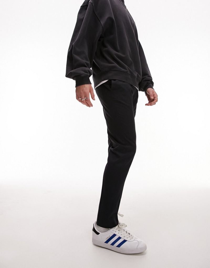 

Темно-синие узкие брюки с эластичным поясом Topman