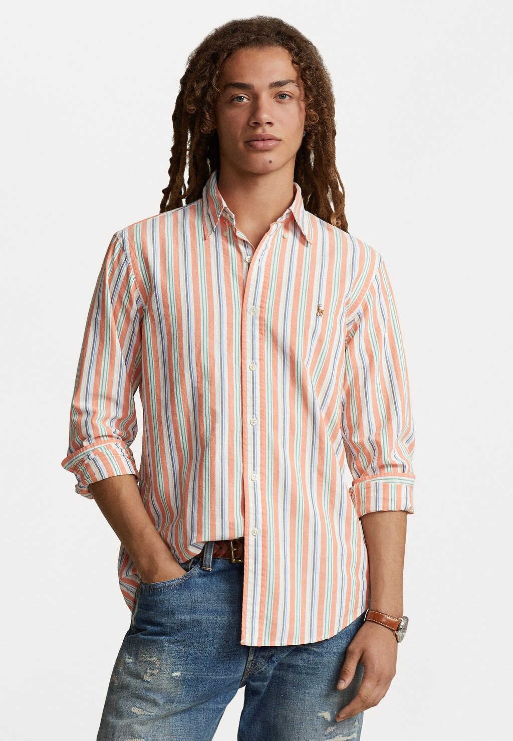

Рубашка Long Sleeve Sport Shirt Polo Ralph Lauren, цвет orange/white multi-coloured