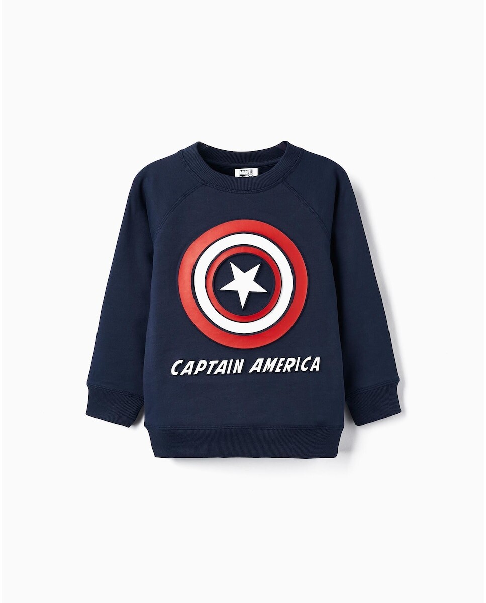 

Мальчик темно -синяя толстовка с печатью Captain America Zippy, темно-синий