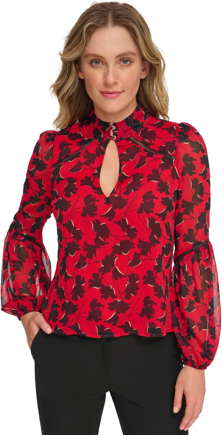 

Блузка с длинным рукавом и воротником-стойкой Tommy Hilfiger, цвет Scarlet/Black
