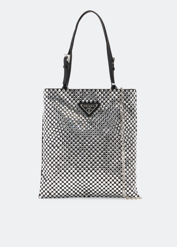 Сумка Prada Crystal Satin Handbag, черный цена и фото