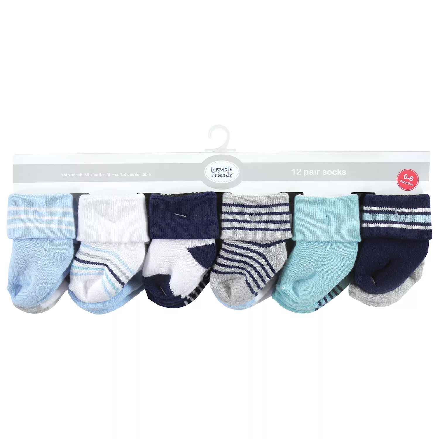цена Махровые носки Luvable Friends для новорожденных мальчиков и малышей, мятно-синие полоски, упаковка из 12 шт. Luvable Friends