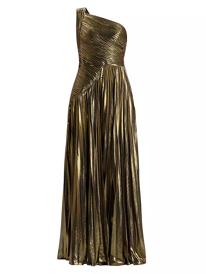 Шифоновое платье металлик на одно плечо Zac Posen, золото
