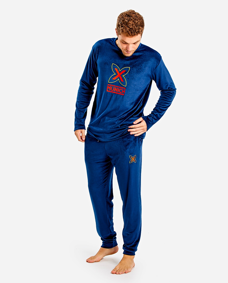 Длинная мужская пижама темно-синего цвета Munich, синий длинная мужская трикотажная пижама темно синего цвета ungaro темно синий