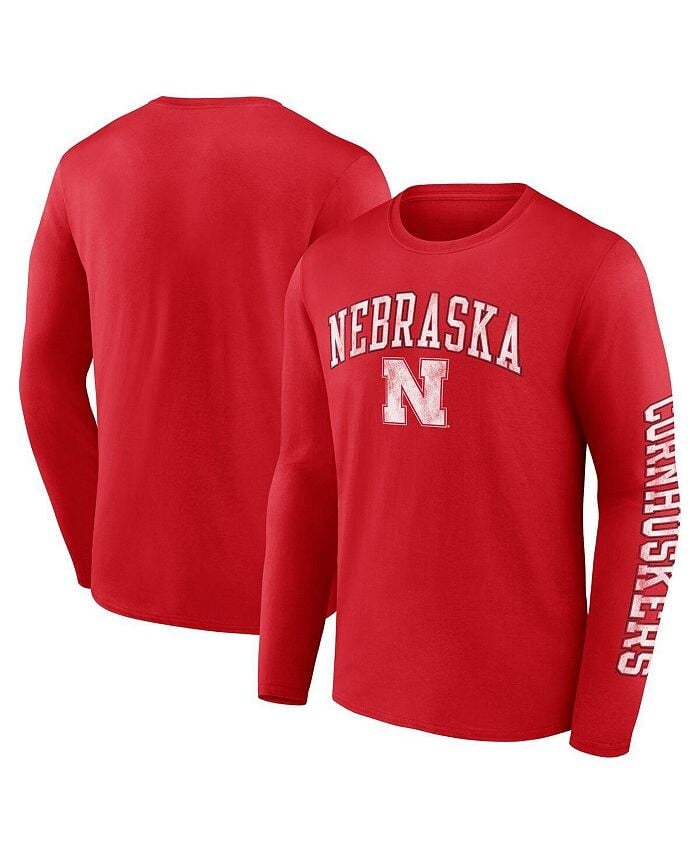 

Мужская брендовая футболка Scarlet Nebraska Huskers с длинными рукавами и потертой аркой над логотипом Fanatics, красный