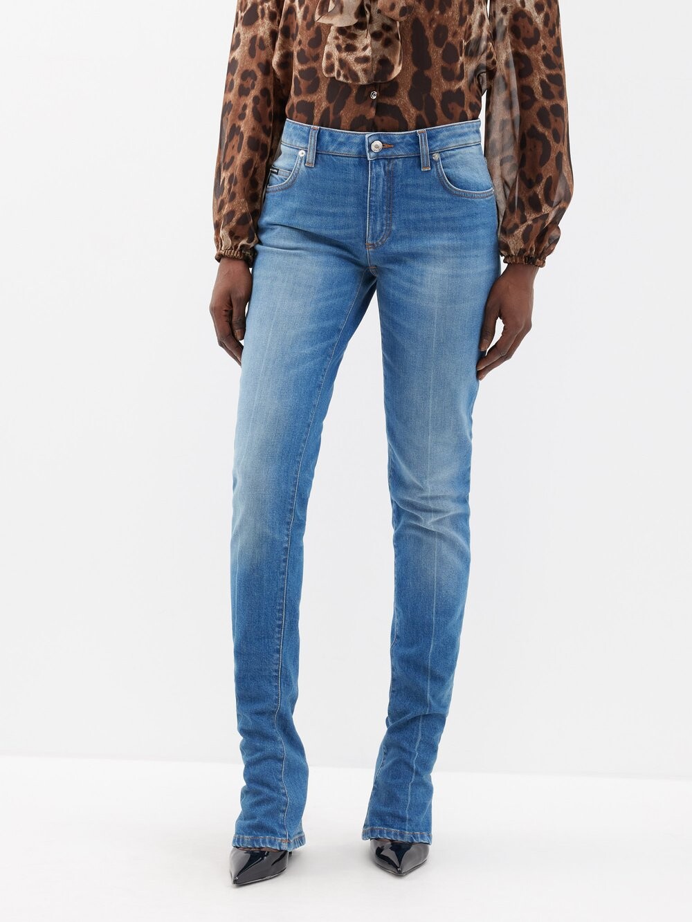 

Джинсы bootcut с бляшкой-логотипом Dolce & Gabbana, синий