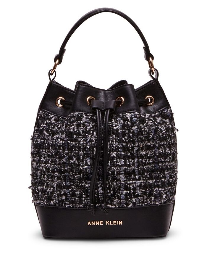 

Ведро через плечо на шнурке из твида Anne Klein, черный