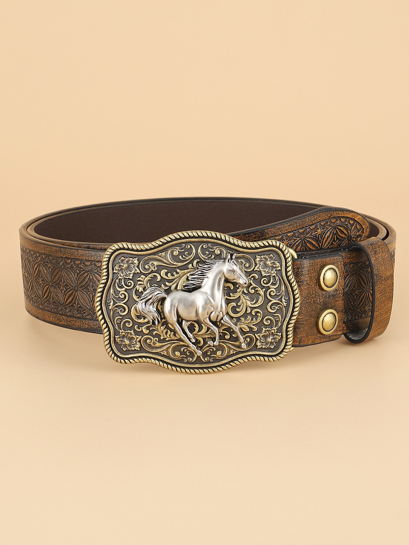 текстурированный ремень с металлической пряжкой в ​​стиле western cowgirl для джинсовых брюк коричневый 1шт женский повседневный винтажный ремень для ежедневного использования, верблюд