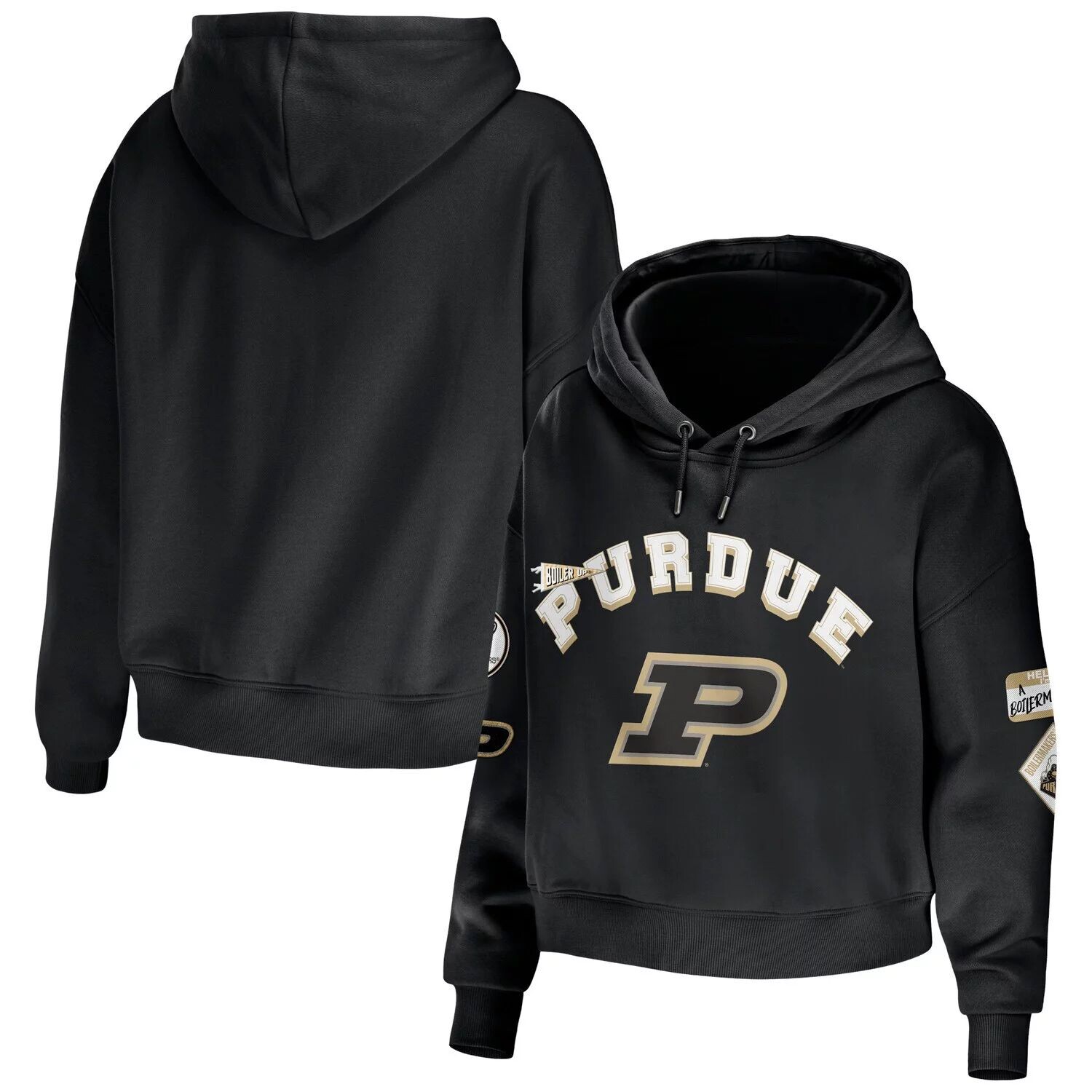 

Женская одежда WEAR by Erin Andrews, черный укороченный пуловер с капюшоном Purdue Boilermakers, смешанная техника