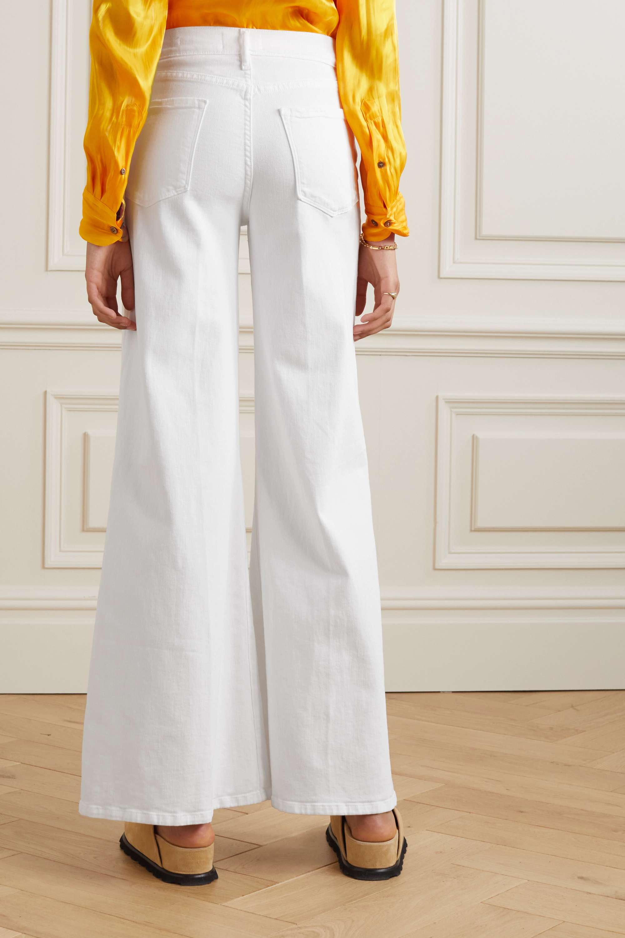 FRAME широкие джинсы Le Palazzo с высокой посадкой, белый джинсы укороченные широкие frame le palazzo с высокой посадкой kerry