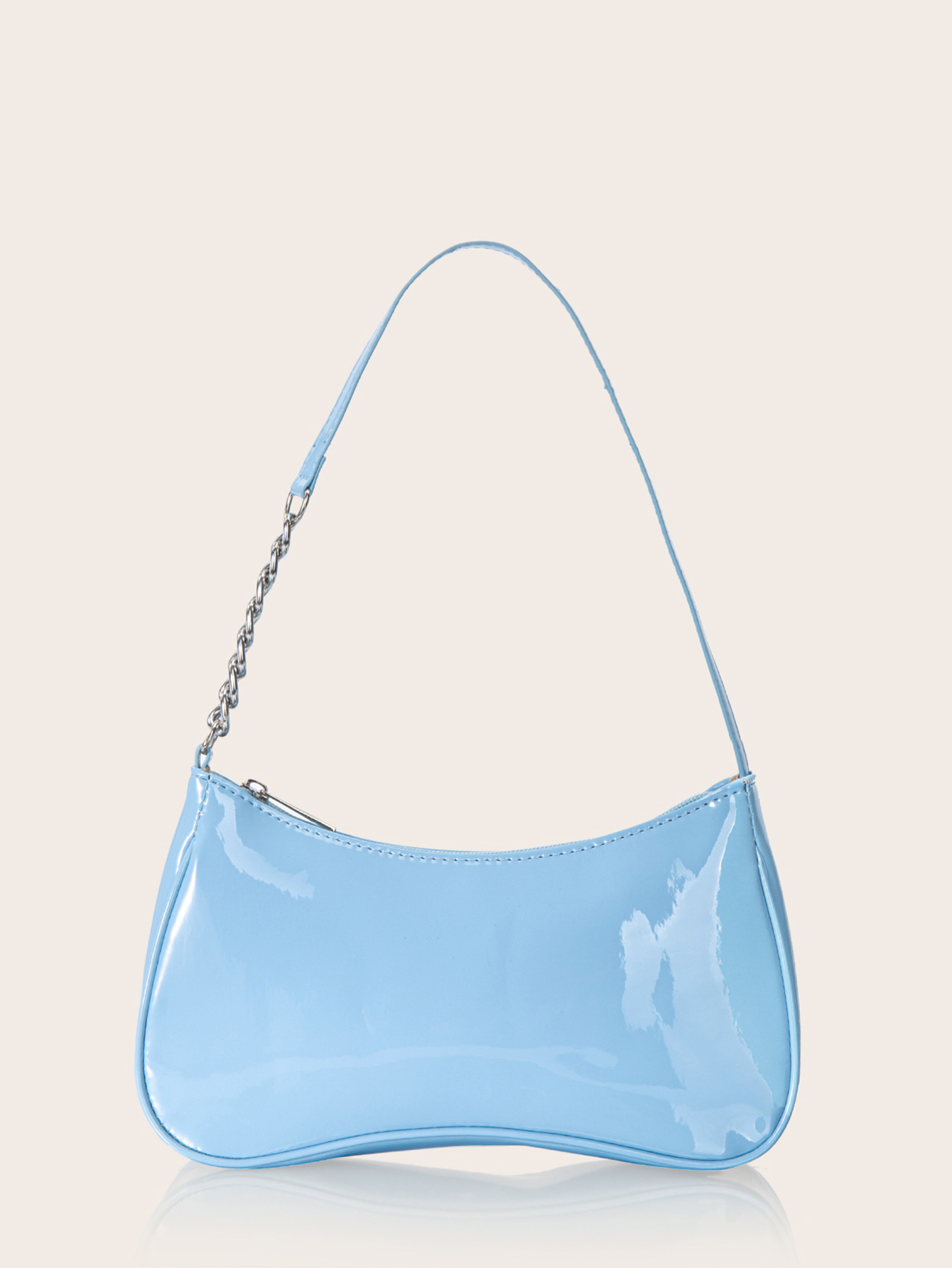 Минималистская седельная сумка с лакированной цепочкой, голубые