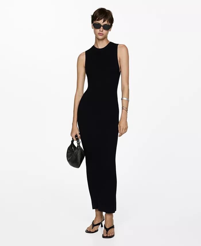 Женское трикотажное длинное платье MANGO, черный