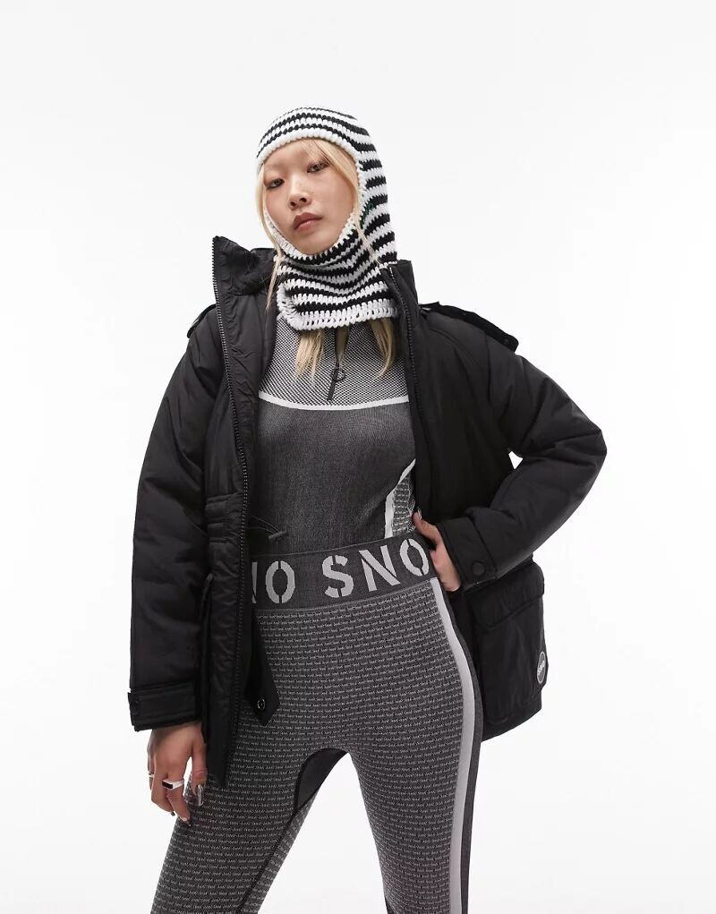 

Черная лыжная парка с капюшоном из искусственного меха Topshop Sno